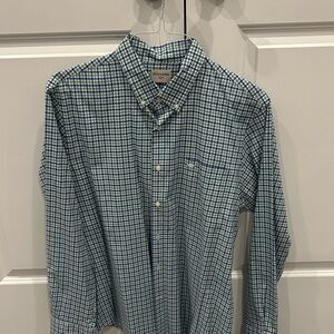 Dockers Men's Blue and Green Plaid Button-Down Shirt